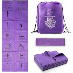 Foldable Yoga Mat for Women, Non Slip Exercise Mat for Home Gym, Travel Yoga Set With Stretch Strap for Yoga Pilates and Fitness