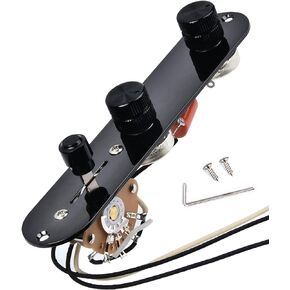 Fully Loaded Guitar Control Plate, Prewired 3-way Blade Switch Large Potentiometers Orange Capacitor, Knurled Volume Tone Controls System Fit for Guitars with Single Coil Pickups, Black