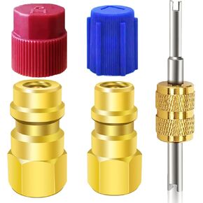 R12 to R134a Conversion Kit, R12 to R134a AC Retrofit Fitting Adapter Kit, High/Low Pressure R12 to R134a Retrofit Kit with 1/4'' Female to 7/16"-20 UNF Connection, for Auto A/C Refrigerant System-2