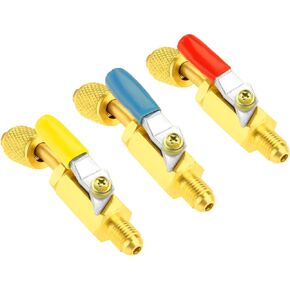 R134A Angled Compact Shut-Off Ball Valve, 1/4" SAE HVAC A/C Adapter Fit for R134A R12 R22 R502 Refrigerant Charging Hoses Air Condition Refrigerant Tools-Pack of 3
