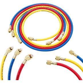 AC Charging Hose Tube, 60" Refrigerant Charging Hose, (3000~600) PSI, 1/4" SAE-1/4" SAE Thread for R134A R12 R22 R502 Manifold Hose Set, Pack of 3