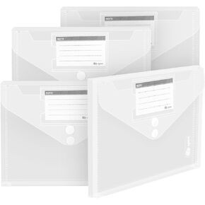 20 Pack A4 Plastic Envelopes - 2 Paste Snap Closures Clear Plastic Poly Envelope, Expandable Plastic Folders for Stationery & Documents, Plastic File Bag Filing Envelopes for File Organization