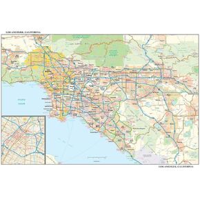 Los Angeles, California Wall Map, small - 21.5" x 14.5" Laminated
