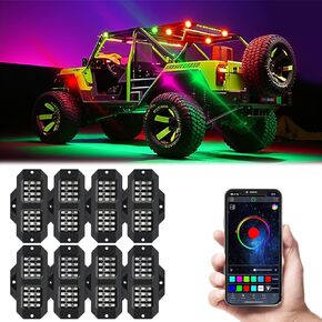 Rock Light 8 Pods with 192 LEDs for UTV ATV Four Wheeler RZR Golf Cart Truck Accessories.Multicolor Neon Underglow Lights with App/RF Control Music Mode.