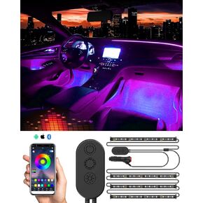 SUNPIE Car LED Lights Interior- Universal Interior Car Lights Strip w/Multi-Color App Control Waterproof LED Atmosphere Car Lights w/48 LED Chip 8.8ft Length and DC 12V Car Charger Sync to Music