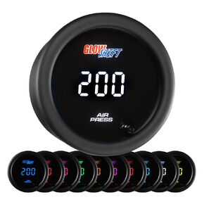 GlowShift 10 Color Digital 200 PSI Air Pressure Gauge Kit - Includes Electronic Sensor - Multi-Color LED Display - Tinted Lens - for Air Ride Suspension Systems - 2-1/16" (52mm)