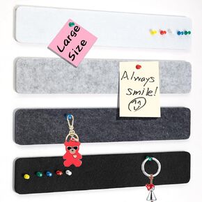 Felt Bulletin Board, 4 Pcs Large Size Cork Board Bar Strips with 35 Pushpins, Self-Adhesive & No Damage for Wall, Felt Pin Board Strips for Paste Notes, Photos, Schedules Offices (Black Grey White)