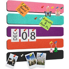 Bulletin Board, Jeethemy Felt Pin Board Bar Strips, Self Adhesive Cork Boards for Walls with 35 Push Pins for Bedrooms Offices Home Decoration,5 Pack,Light Grey