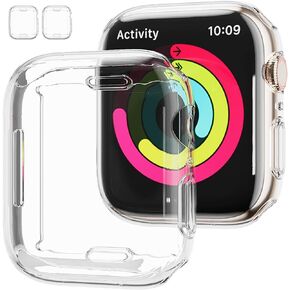 [2 Pack] Apple Watch Series 9/8/7 41mm Screen Protector Case,JZK Soft Slim TPU All Around Protective Shell Anti-Scratch Bumper Cover Case for Apple Watch Series 9/8/7 41mm Accessories,Clear+Clear