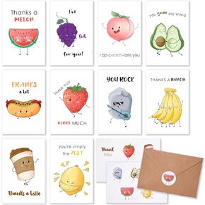 40 Funny Thank You Cards with Envelopes & Stickers, 4×6 in Cute Pun Cards Assorted Blank Greeting Cards, Boxed Bulk Note Cards for Friends Teachers Business Coworker Employee Appreciation