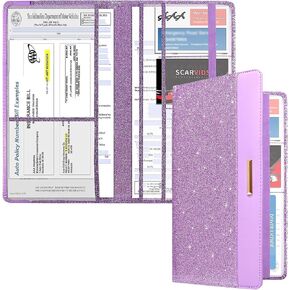 Kewucn Car Registration and Insurance Holder, Leather Vehicle License Document Glove Box Compartment Organizer, Key Information Cards, Driver License (Black)