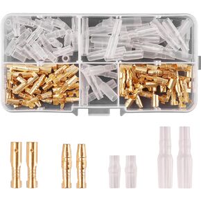 Kinstecks 120PCS 3.5mm Bullet Connectors Kit Brass Bullet Male & Female Wire Terminals Connector with Insulation Cover for Motorcycle Motorbike Car Truck Scooter Boats Electric Instruments