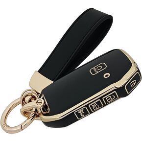 TPU Car Protector Key Fob CoverCase with Chain for Kia 2020-2022 Soul 2019-2021 Forte 2020-2021 Telluride K5 2021-2022 Seltos NIRO Sportage Sorento Smart Remote Key Fob (Black)