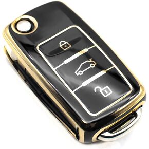 FEYOUN Key Fob Cover Compatible with VW Volkswagen Atlas Golf GTI Jetta Passat Tiguan Touareg Beetle Flip 3 Buttons TPU Remote Keyless Key Fob Case Protection Shell Accessories, Black