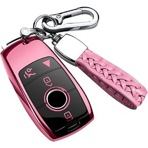 Compatible with Mercedes Benz Key Fob Cover with Keychain,Soft TPU 360 Degree Protection Key Shell Case for 2019-2021 A-Class C-Class G-Class 2017-2020 E-Class S-Class (Blue)