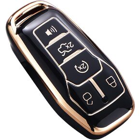 for Ford Key Fob Cover, Premium Soft TPU Full Protection Key Fob Case for Ford Fusion Mustang F150 Edge Explorer Lincoln MKZ MKC MKX Smart Remote Key Protector,Size A-Black