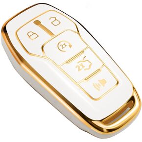 FEYOUN Key Fob Cover Compatible with Ford Fusion F-150 Edge Explorer Mustang Lincoln MKZ MKC TPU Remote Keyless Key Fob Case Protection Shell Accessories, White, NOT fit Flip/Folding Key