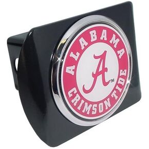 University of Alabama "Black with Chrome Crimson Tide Seal" College Sports Metal Trailer Hitch Cover Fits 2 Inch Auto Car Truck Receiver