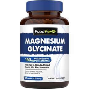 Magnesium Glycinate, Chelated & Non-Buffered, 160mg Elemental Magnesium per Serving, High Absorption, Nerve, Muscle, Bone & Heart Health, 90 Veggie Capsules in Saudi Arabia