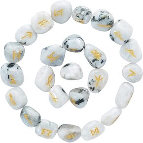 Crystal Viking Alphabet Elder futhark Wicca Norse Divination Gemstones (White rainbow)