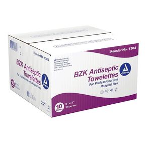 Dynarex BZK Antiseptic Towelettes, Moist Sanitizing Towelettes Designed to Protect Minor Wounds, 5" x 7", Disposable & Individually Wrapped, 1 Case - 10 Boxes of 100 Towelettes