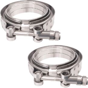 2Pcs 2.5 Inch V-Band Flange Clamps, Stainless Steel Exhaust V Band Clamp with Male Female Quick-release Flat Flange Assembly For Turbo, Downpipes, Exhaust System