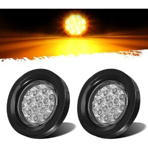 Partsam 2Pcs 2.5 Inch Round Amber 13 LED Side Marker Clearance Lights with Grommet and Wire Pigtail for Truck Trailer RV, Clear Lens, 12V
