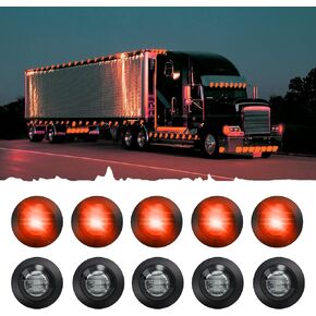 10PCS Sealed Waterproof Amber 3/4" Mini Round Clearance LED Front Rear Side Indicator Bullet Grommet Marker Bumper Grille Light for Truck RV Car Bus Trailer Pickup Van Caravan Boat