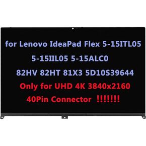 15.6" Screen Replacement for Lenovo IdeaPad Flex 5-15ITL05 5-15IIL05 5-15ALC05 82HV 82HT 81X3 5D10S39644 UHD 4K IPS LCD Display Touch Screen Digitizer Assembly Bezel(3840x2160-40Pin Connector)