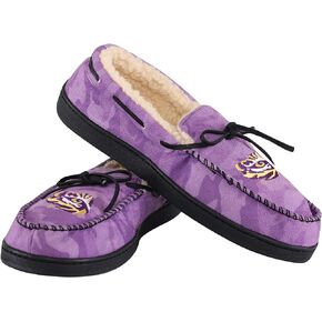 FOCO NCAA Mens NCAA College Team Logo Printed Camo Moccasin Slippers
