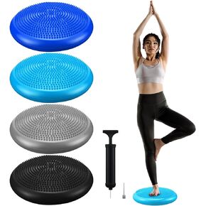 Sotiff 4 Pcs Inflated Wobble Cushion Flexible Wiggle Seat 14" L x 3.2" H Stability Balance Disc with Pump for Sensory Kids Adult Physical Exercise Equipment