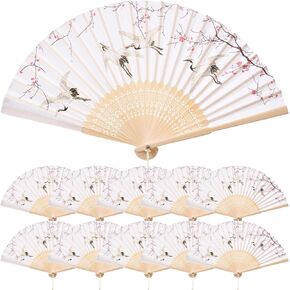 QIRMIZI 10 Pieces Handheld Fans, Silk Folding Fans, Floral Folding Fans for Birthday,Dancing, Cosplay, Weddings, Parties, and Events,Pink Cherry Blossom Rain