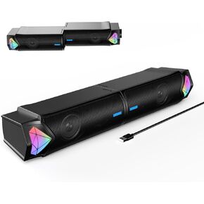 Computer Speakers, Bluetooth Computer Sound Bar, Dual HiFi Stereo & Gradient RGB Lighting Laptop Soundbar, USB Powered Speakers for Desktop, Monitors, Phone, PC, Laptop(Include C Adapter)