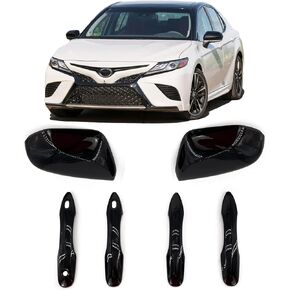 Side Door Mirror Cap Covers + Handle Covers for 2018 2019 2020 2021 2022 2023 Toyota Camry Accessories (Glossy Black)
