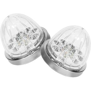 2PCS Dual Revolution Red Turn Signal and Marker to Purple Auxiliary 17 LED Watermelon Lights, Clear Lens & Stainless Steel Bezel Marker Lights for Freightliner Kenworth Peterbilt Trailer Heavy Trucks