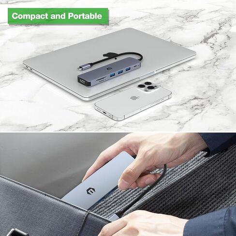 محور USB C، محور محول متعدد المنافذ للكمبيوتر المحمول 7 في 1، مخرج HDMI، توصيل طاقة 100 وات، 3 منافذ USB 3.0، قارئ SD/TF، ​​مثالي لأجهزة الكمبيوتر المحمولة USB C Dell XPS/HP/Surface وأجهزة أخرى من النوع C in Saudi Arabia