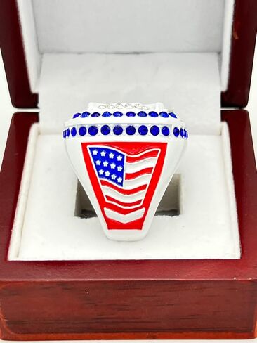 خواتم رياضية مخفضة، HOME PLATE CHAMPION RING - جسم أبيض، أحجار زرقاء، جوانب حمراء، حلقة بيسبول وطنية ممتازة للكرة اللينة / جوائز اللاعب / الفريق / حلقة البطولة 10-8 in Saudi Arabia