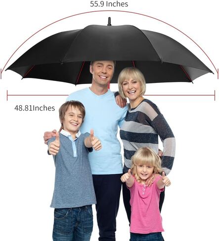 Golf Umbrella Automatic Open 56" Rain Windproof UV Protection Large Umbrella Perfect Car Stick Umbrellas Business Black Umbrella for 2-3 People, With Striking Reinforced Fiberglass Frame and Non-Slip Handle in Kuwait