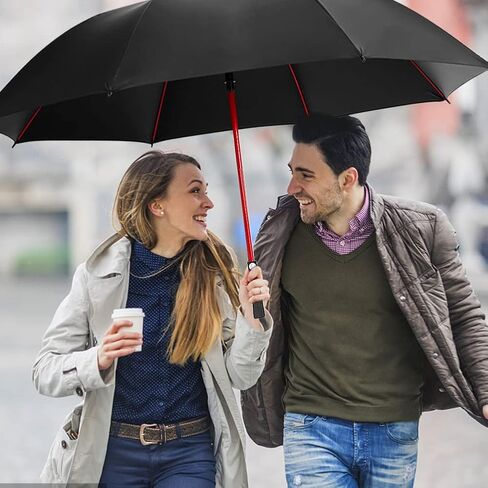 Golf Umbrella Automatic Open 56" Rain Windproof UV Protection Large Umbrella Perfect Car Stick Umbrellas Business Black Umbrella for 2-3 People, With Striking Reinforced Fiberglass Frame and Non-Slip Handle in Kuwait