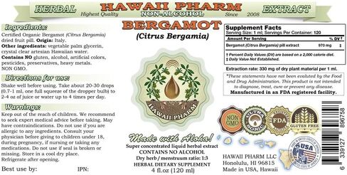 Bergamot Alcohol-Free Liquid Extract, Bergamot (Citrus Bergamia) Dried Fruit Peel Glycerite Hawaii Pharm Natural Herbal Supplement 2 oz in Saudi Arabia
