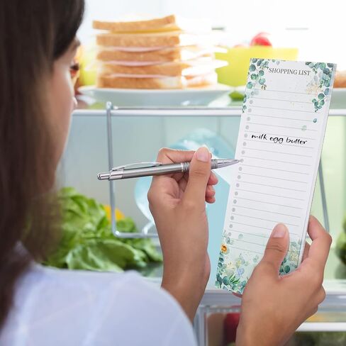 Epakh 3 Sets Magnetic Notepad List Pads Magnet Grocery Refrigerator Notepad List Pad Memo with PU Leather Pen Holder 3 x 7.9 Inch(Eucalyptus Leaf) in Kuwait
