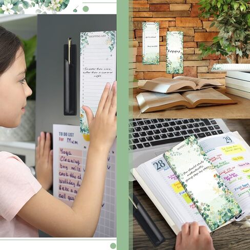 Epakh 3 Sets Magnetic Notepad List Pads Magnet Grocery Refrigerator Notepad List Pad Memo with PU Leather Pen Holder 3 x 7.9 Inch(Eucalyptus Leaf) in Kuwait