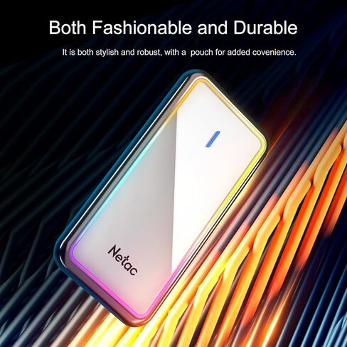 Netac 500GB Portable SSD with RGB LED lighting USB 3.2 Gen 2 (10 Gbps, Type-C) External Solid State Drive Backup Slim Drive for File Storage/Business Travel Essential, Rapid Read & Write Low Noise, ZR in Kuwait