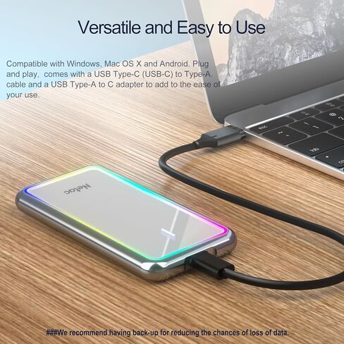 Netac 500GB Portable SSD with RGB LED lighting USB 3.2 Gen 2 (10 Gbps, Type-C) External Solid State Drive Backup Slim Drive for File Storage/Business Travel Essential, Rapid Read & Write Low Noise, ZR in Kuwait