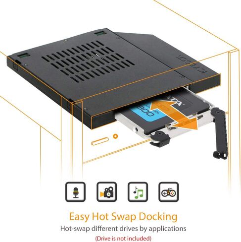 ICY DOCK 2.5 بوصة SATA/SAS HDD/SSD حامل متنقل معدني كامل لمحرك ODD النحيف أو خليج FDD النحيف - مع قفل مفتاح | ToughArmor MB411SKO-B in Kuwait