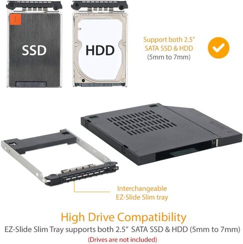 ICY DOCK 2.5 بوصة SATA/SAS HDD/SSD حامل متنقل معدني كامل لمحرك ODD النحيف أو خليج FDD النحيف - مع قفل مفتاح | ToughArmor MB411SKO-B in Kuwait