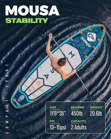 11'6''×35" Extra Wide Inflatable Stand Up Paddle Board, Stable Long SUP for 2 People/Family, Shoulder Strap, 5 Handles, 100L Backpack, All-Round Sup Board, Removeable Big Fin in Saudi Arabia