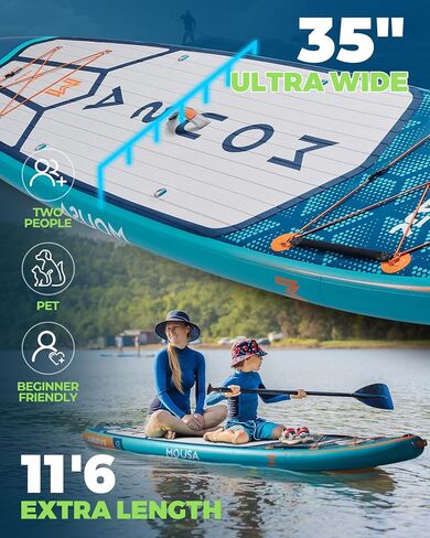 11'6''×35" Extra Wide Inflatable Stand Up Paddle Board, Stable Long SUP for 2 People/Family, Shoulder Strap, 5 Handles, 100L Backpack, All-Round Sup Board, Removeable Big Fin in Saudi Arabia