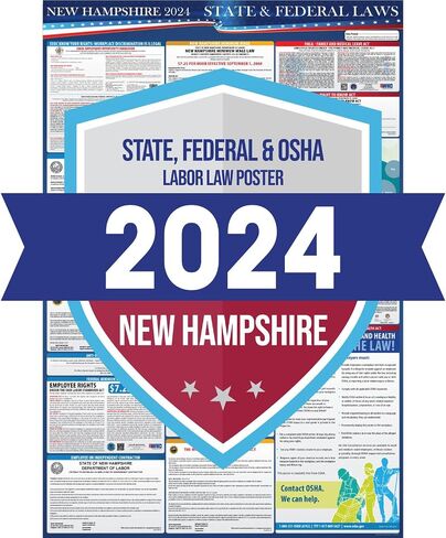 2024 New Hampshire State and Federal Labor Laws Poster - OSHA Workplace Compliant Includes FLSA FMLA and EEOC Updates - All in One Required Compliance Posting 24" x 36" - Laminated (English) in Saudi Arabia