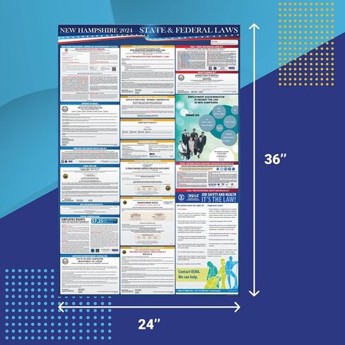 2024 New Hampshire State and Federal Labor Laws Poster - OSHA Workplace Compliant Includes FLSA FMLA and EEOC Updates - All in One Required Compliance Posting 24" x 36" - Laminated (English) in Saudi Arabia
